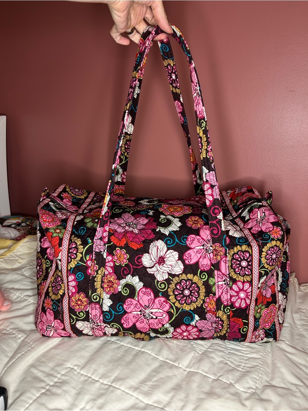 Vera Bradley Large Mod Floral Pink Quilted Duffel Bag